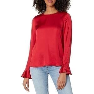Women’s Rebecca Taylor GORGEOUS bell sleeve Elegant Red Satin Blouse sz 12